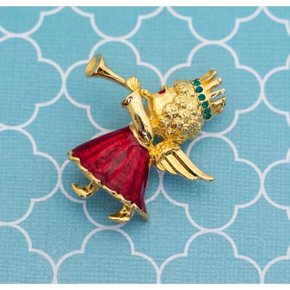 Vintage Little Queen Angel Trumpet Brooch - R14 - Picture 1 of 3